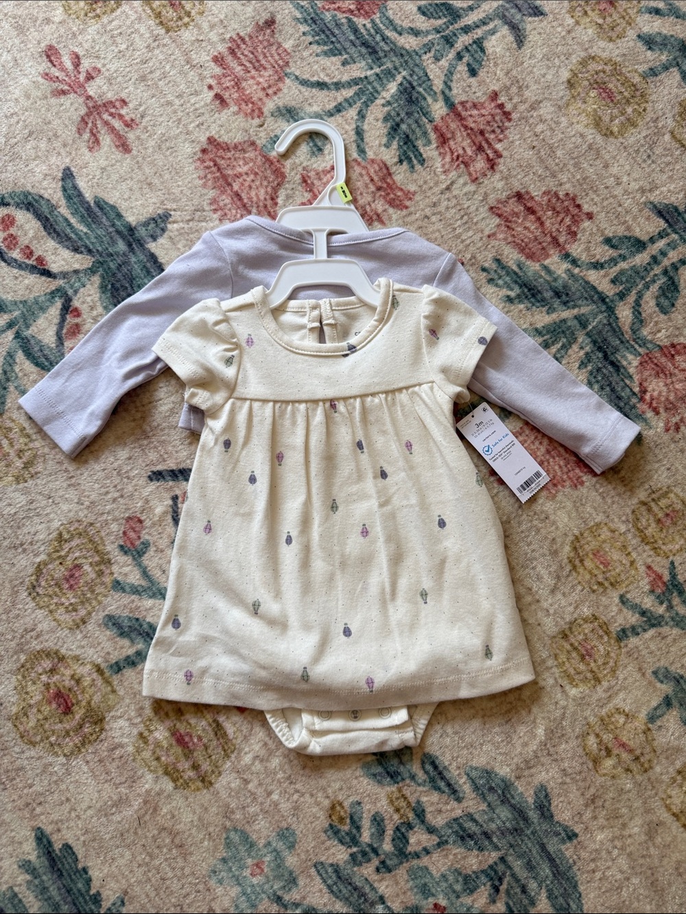 🔹2/$10🔹 Carters NWT 3 month Cream Baby Dress & Lavender Cardigan Set